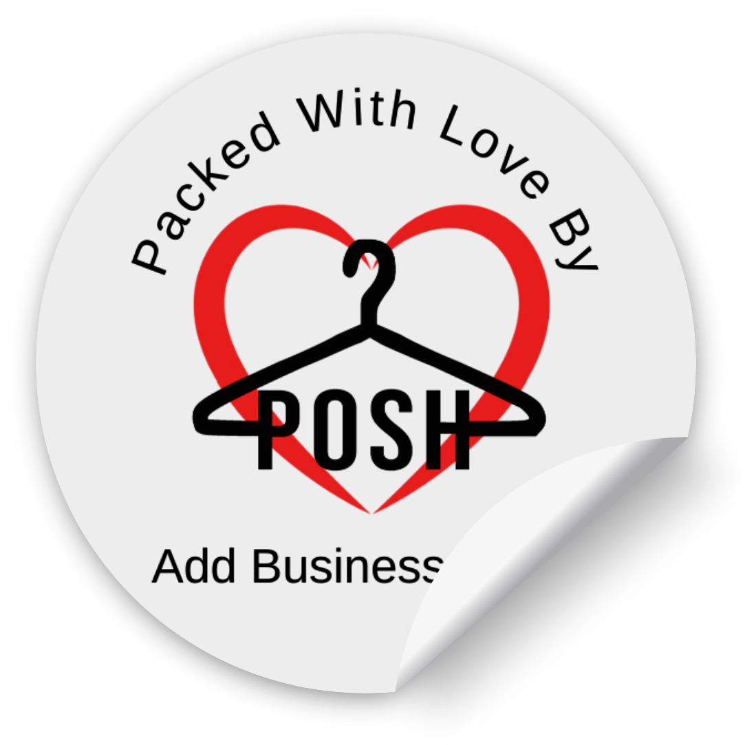 Custom Poshmark posher shipping stickers on roll with design packed with posh love. Sticker is branded with posher's brand or closet name.