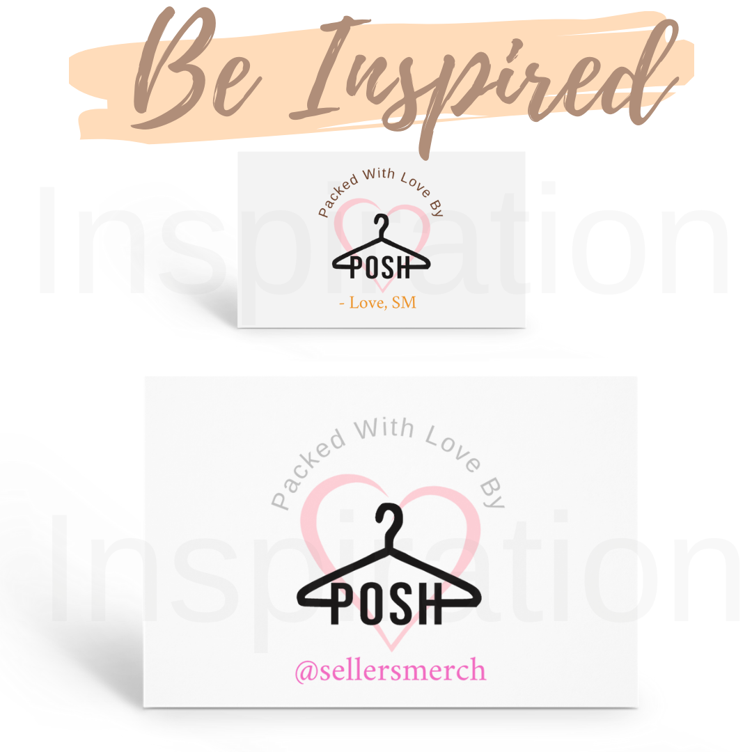 Custom personalized thank you cards. Cards are perfect for Poshmark sellers or Poshers. They have a pink heart design and black posh hanger on front. Can be branded with closet or business name.