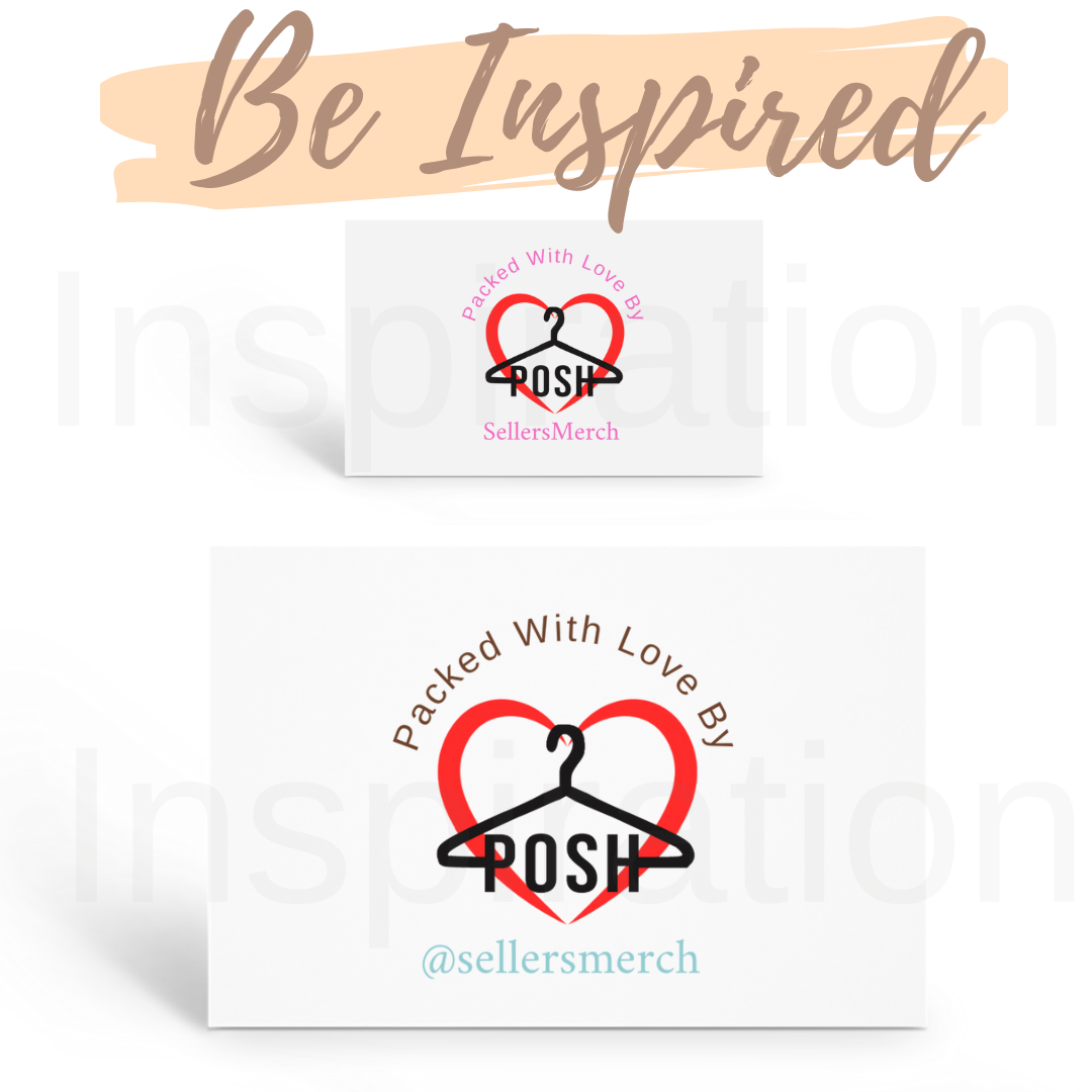 Be inspired image featuring thank you cards in both 2"x3.5" and 4"x6" sizes. Cards are white with packed with love and area to include personalization in custom font and color